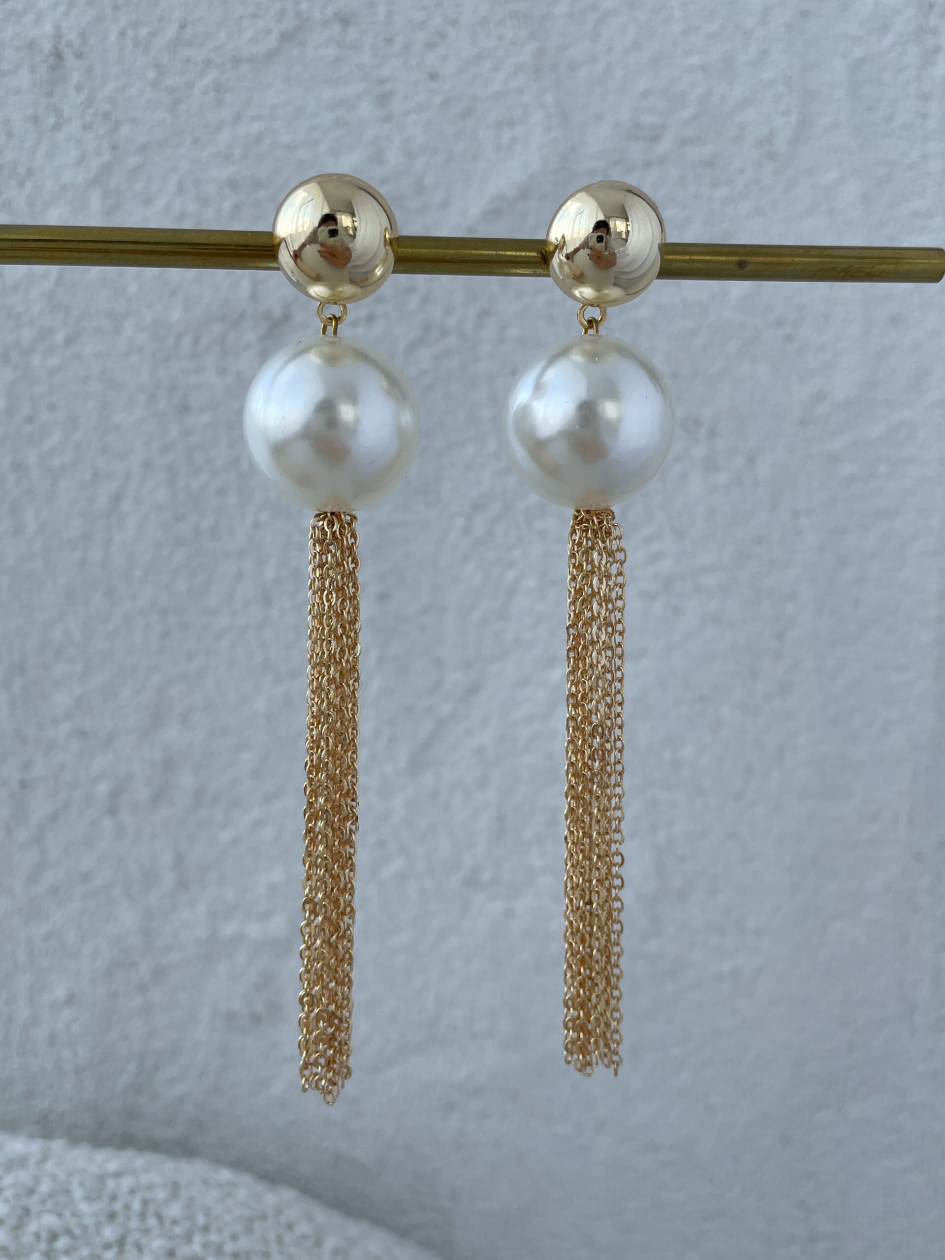 IMG_9292.jpg Özel Seri Sallantılı Zincir İnci Gold Küpe