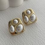 Özel Seri Gold Kare Üç İncili Küpe
