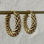 Çelik Kalın Örgü Desen Gold Küpe