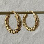 Çelik Yılan Deri Deseni Halka Gold Küpe