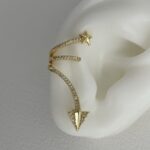 Özel Seri Gold Zirkon Taşlı Ok Tasarım Yıldız Detay Sağ  Kulak Earcuff
