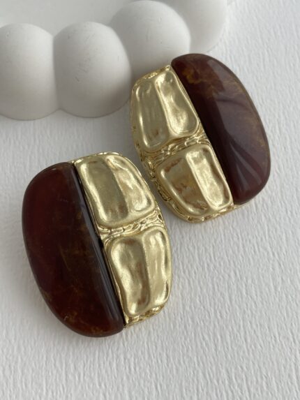 Özel Seri Marka Model Gold & Kahverengi Tasarım Küpe