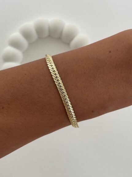 Özel Seri Desenli Ezme İtalyan  Gold Bileklik 4mm 22cm