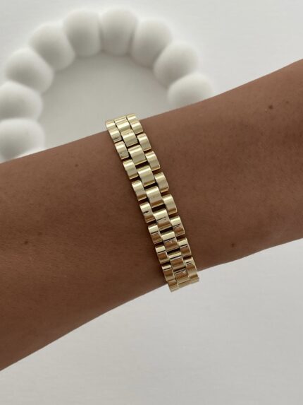 Özel Seri Saat Kordon Desenli Gold Bileklik 19cm