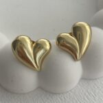 Çelik Minimal Kalp Gold Küpe
