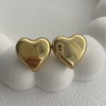 Çelik İçi Dolu Kalp Tasarım Gold Küpe