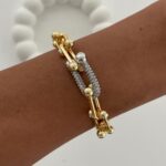 Özel Seri Marka Zirkon Taşlı Zincir Gold Bileklik
