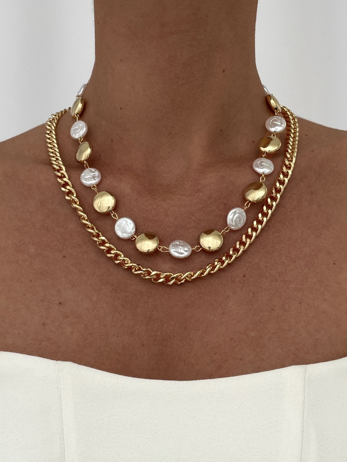 img_5592 Özel Seri İnci Detay Gurmet Zincir İkili Gold Kolye