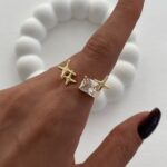 Özel Seri Baget Taşlı Yıldız Tasarım Ayarlanabilir Gold Yüzük