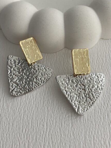 Özel Seri Gold & Gümüş Üçgen Küpe