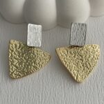 Özel Seri Gümüş & Gold Üçgen Küpe