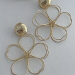 Özel Seri Büyük Çiçekli Kalp Tasarım Gold Küpe