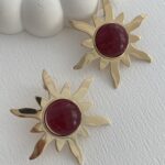 Özel Seri Güneş Tasarım Bordo Gold Detay Küpe