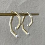 Özel Seri İnci Detay Geometrik Tasarım Gold  Küpe