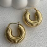 Çelik Tırtık Model Gold Kalın Halka Küpe