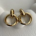 Çelik İç İçe Halka Gold Küpe