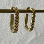 Çelik Dikdörtgen Kadran Model Gold Küpe