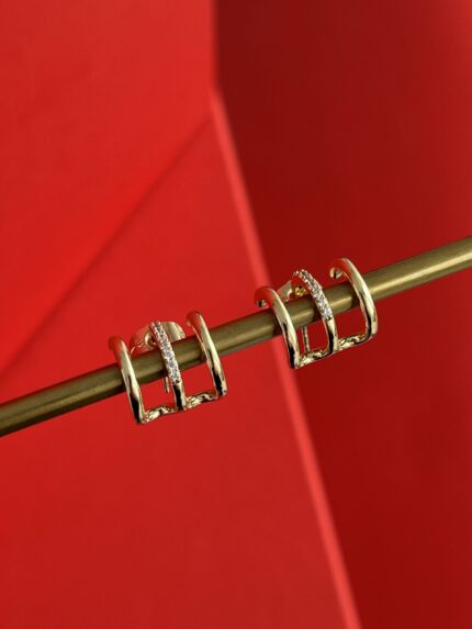 NS-XUPING Minik Zirkon Taşlı Üçlü Görünüm Gold Küpe