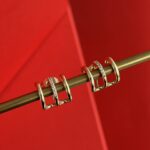 NS-XUPING Minik Zirkon Taşlı Üçlü Görünüm Gold Küpe