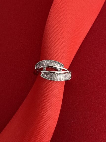 NS-Baget Taşlı İkili Tasarım Ayarlanabilir Gümüş  Yüzük