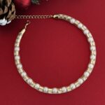 NS-Tel Görünümlü Büyük Tek Taş Detay Gold İnci Choker Kolye