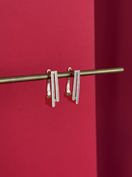 NS-Zirkon Taşlı Küçük İkili Dikdörtgen Gold Küpe