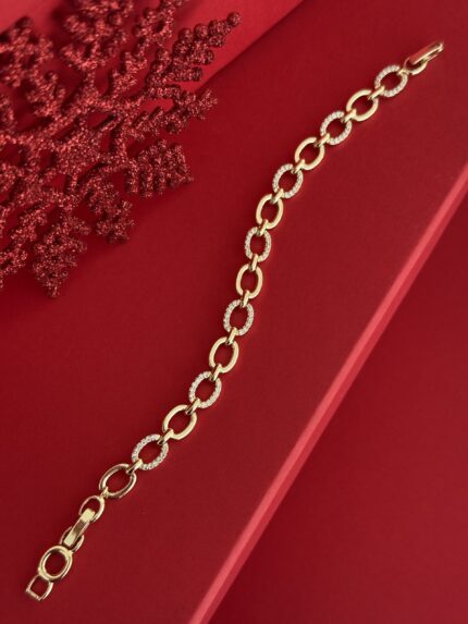 NS-İç İçe Halka Zirkon Taşlı Gold Bileklik