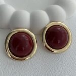 Özel Seri Gold Detay Büyük Yuvarlak Bordo Küpe