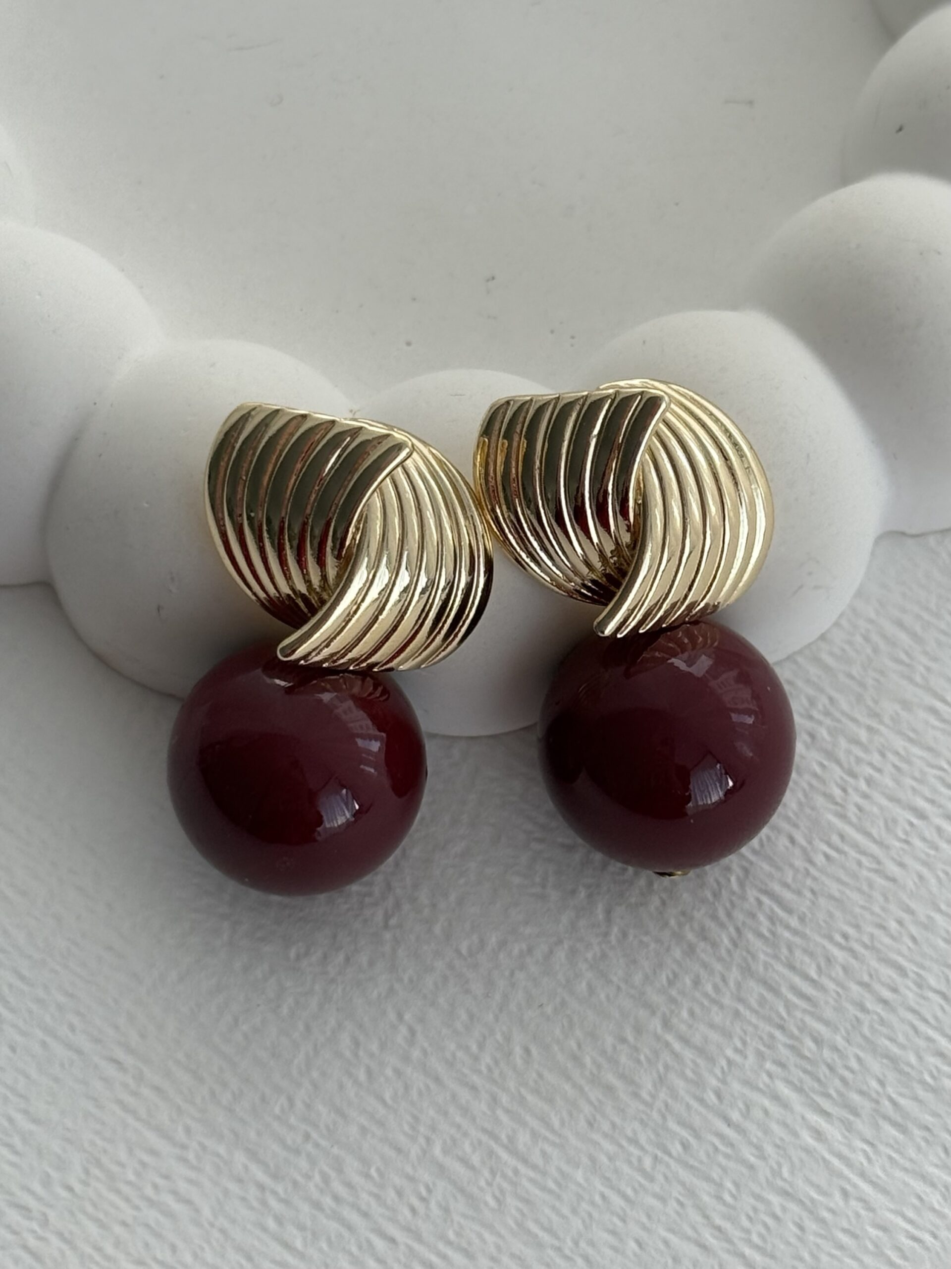 img_6612 Özel Seri Gold Tırtık Model Bordo Top Küpe