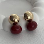 Özel Seri Gold Detay Elips Bordo Küpe