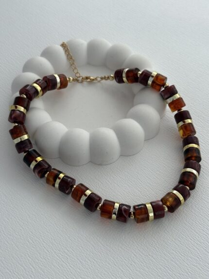 Özel Seri Silindir Tasarım Kahverengi Kolye