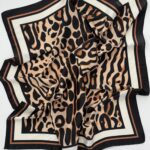 Leopar Desen İnce Kahverengi Biyeli Fular