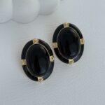 Özel Seri Oval Tasarım Vintage Siyah Gold Küpe