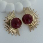 Özel Seri Yarım Güneş Tasarım Gold Bordo Küpe
