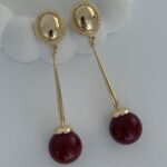 Özel Seri Vintage Kiraz Model Maksi Boy Gold Bordo Küpe