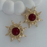 Özel Seri Çiçek Tasarım Bordo Gold Detay Küpe