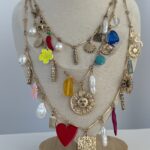 Özel Seri ZR Model Renkli Charm Detay Üçlü Gold Kolye