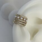 Özel Seri Dörtlü Zirkon Taş İnci Detay Gold Earcuff