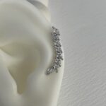 Özel Seri Yaprak Model Damla Taş Gümüş  Earcuff