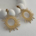 Çelik Güneş Tasarım Büyük Boy Gold Sallantılı Küpe