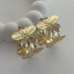 Özel Seri Üçlü Çiçek Tasarım Gold Halka Küpe