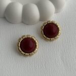 Özel Seri Gold Detay Ayçiçek Tasarım Bordo Küpe