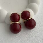 Özel Seri Gold Detay İkili Bordo Top Küpe