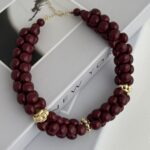 Özel Seri Gold Detay Dört Sıra Bordo Top Kolye