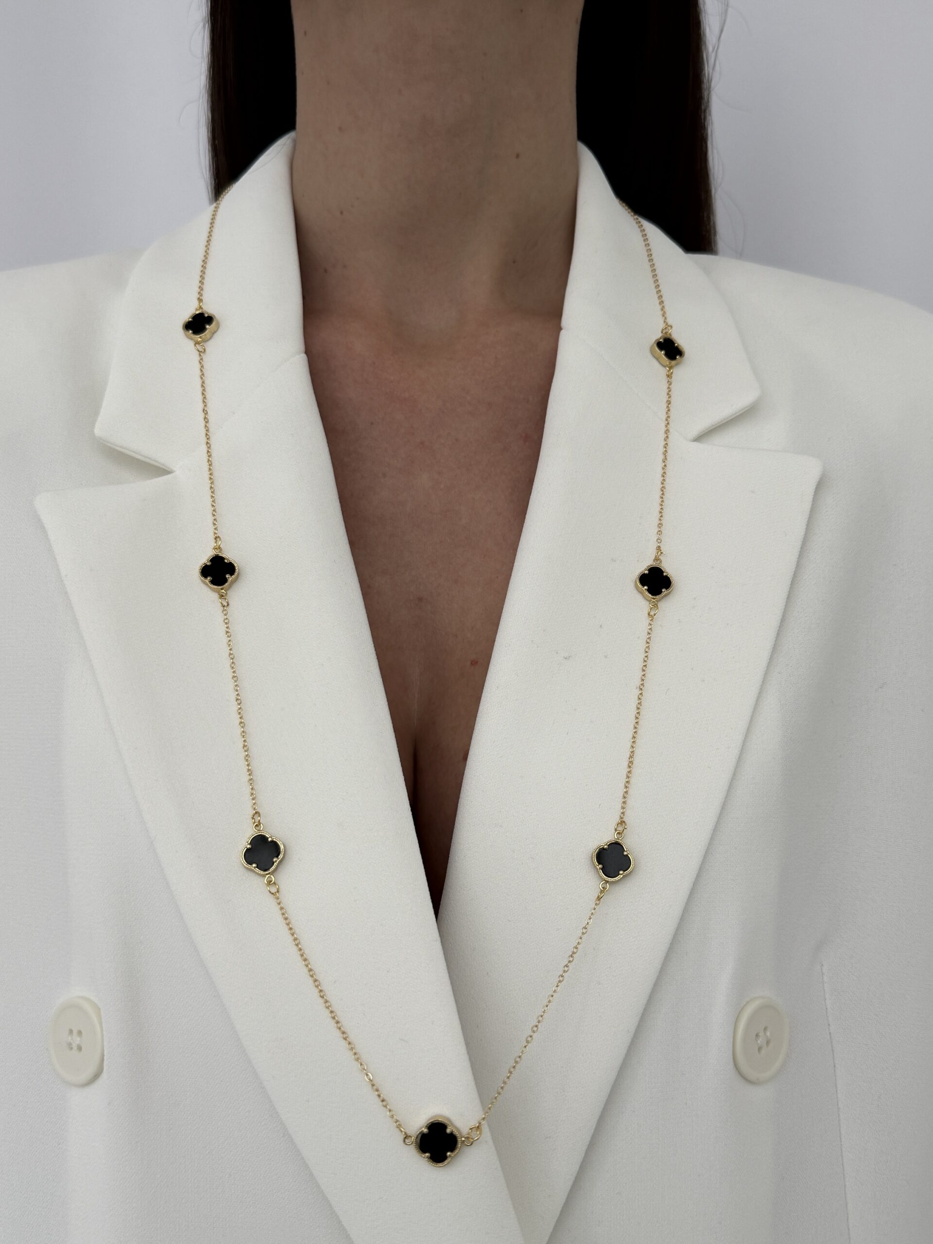 img_2834-4 Özel Seri Çift Taraflı Siyah Mineli Yedi Yonca Tasarım Gold Kolye 60cm