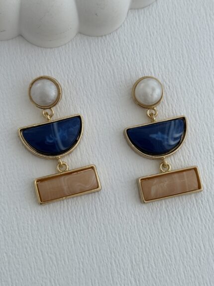 Özel Seri Marka Model Üçlü Sallantılı Mavi Gold Küpe