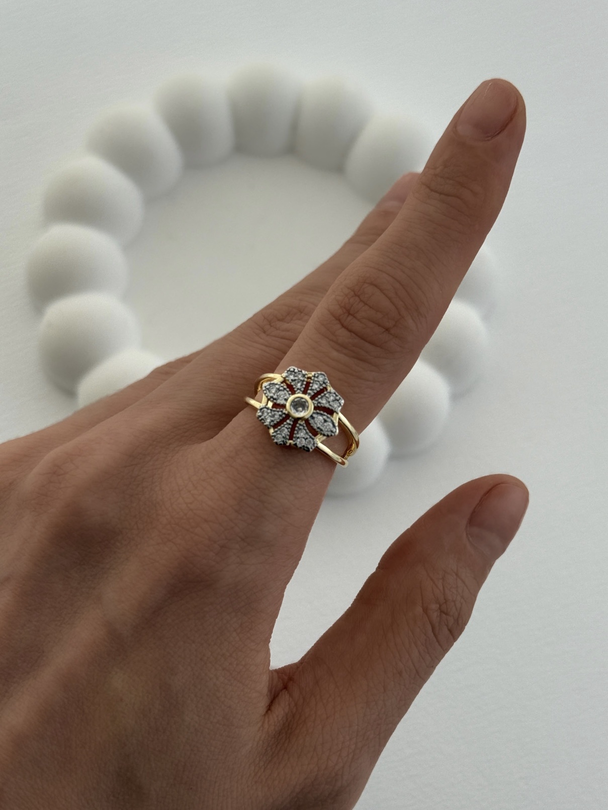 img_8308-1 Özel Seri Zirkon Taşlı Çiçek Tasarım Gold Ayarlanabilir Yüzük