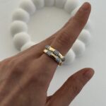 Özel Seri Şerit Zirkon Taş Detay İkili Gold Ayarlanabilir Yüzük