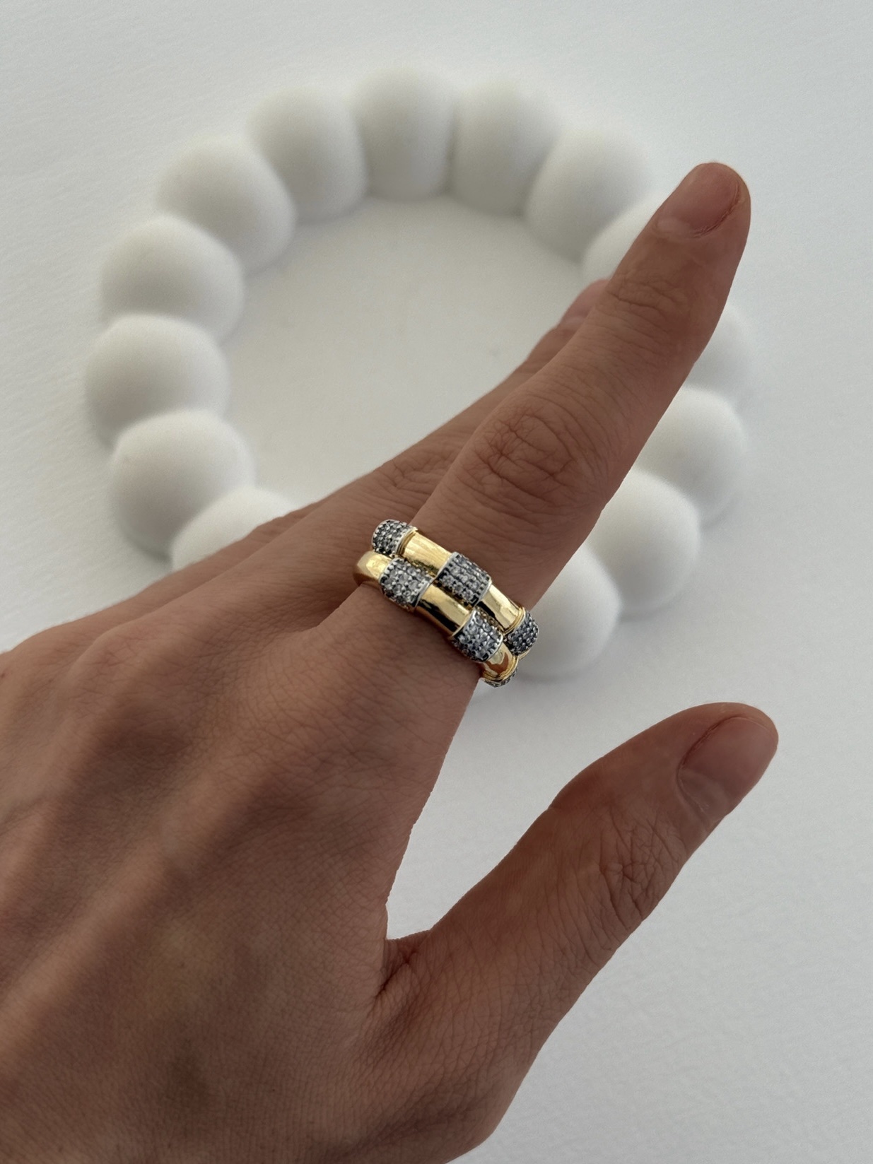 img_8371-1 Özel Seri Şerit Zirkon Taş Detay İkili Gold Ayarlanabilir Yüzük