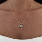 Özel Seri Zirkon Taşlı Çerçeveli Göz Tasarım Gold Kolye